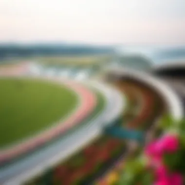 Overview of a horse racing track showcasing its architectural design