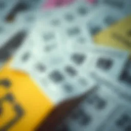 An engaging visual representation of lottery numbers and betting slips