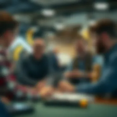 A group of enthusiasts discussing strategies in a friendly setting